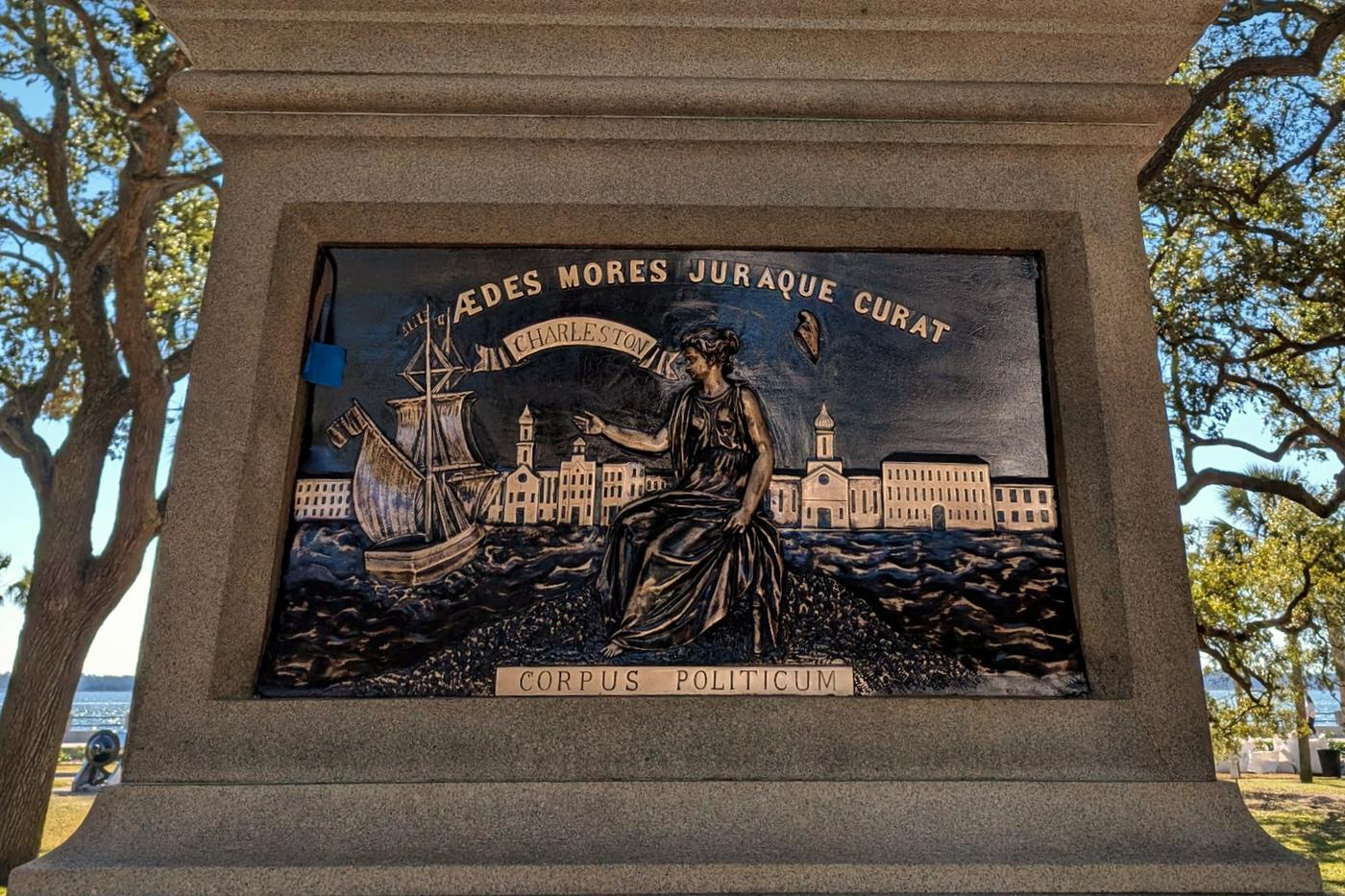 Bronze after restoration, lettering and relief bright again
